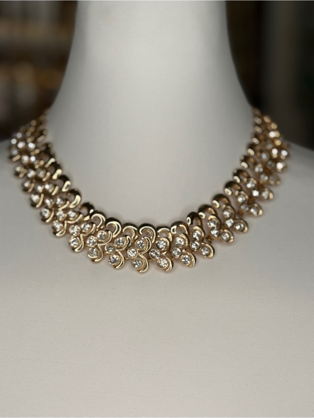 Gold Crystal Floral Statement Necklace - Elegant Women's Jewelry